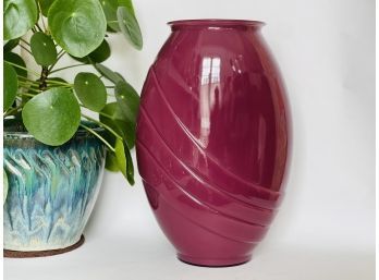 XL 1980s Vintage Maroon Glass Floor Vase