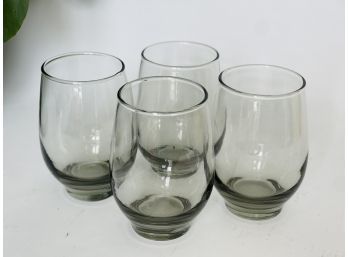 Vintage Libbey Smoked Glass Stemless Cocktail Or Wine Glasses