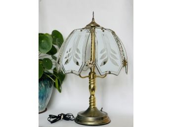 Vintage Art Deco Style Brass And Glass Lamp (Taiwan)