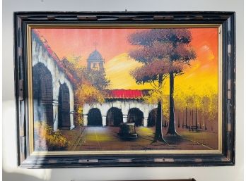 HUGE 1960s Golden Hour Courtyard Painting Signed Brent