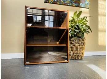 Vintage Custom Woodworks And Designs Walnut Media Cabinet With Smoked Glass
