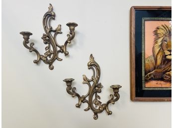 Pair Of Vintage Dart Industries Gold Tapered Candle Holder Wall Sconces