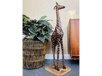 Large Tall Wood Giraffe Sculpture