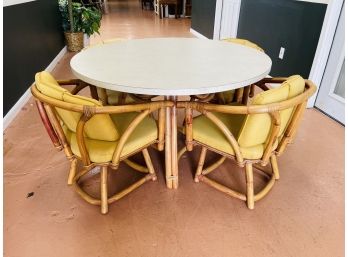 Vintage Rattan And Laminate Table Dining Set With Chairs