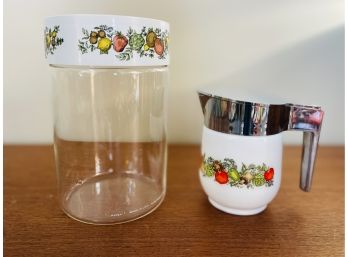 Vintage Milk Glass Creamer And Coordinating Glass Storage Canister