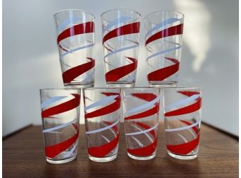 Set Of 7 Vintage Highball Swirl Glasses
