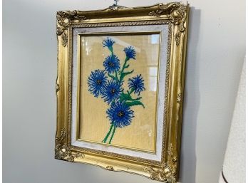 Vintage Gold Framed Flower Needlework Wall Art