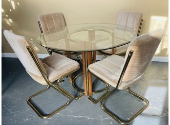 Stunning Vintage Glass And Brass Dining Set With Chairs.
