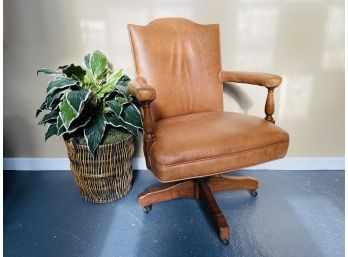 1980s Leather Rolling Executive Desk Chair