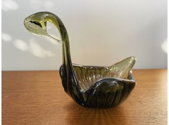 Elegant Smoked Glass Swan Dish
