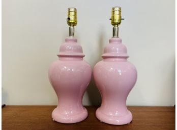 Pair Of 1980s Petite Pink Twin Table Lamps