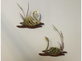 Vintage Pair Of Swan Wall Plaques