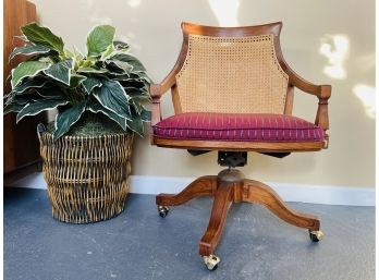 1970s Wood And Caned Rolling Office Chair