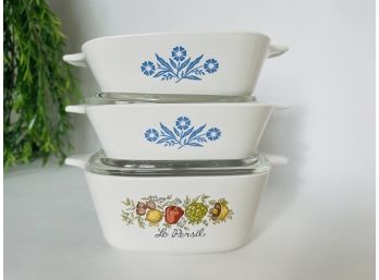 Vintage Blue Flower Corning Ware Small Casserole Dishes Set Of 3