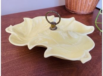Mid Century Yellow Ceramic Snack Dish With Handle