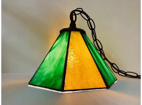 1970s Hanging Stained Glass Swag Lamp