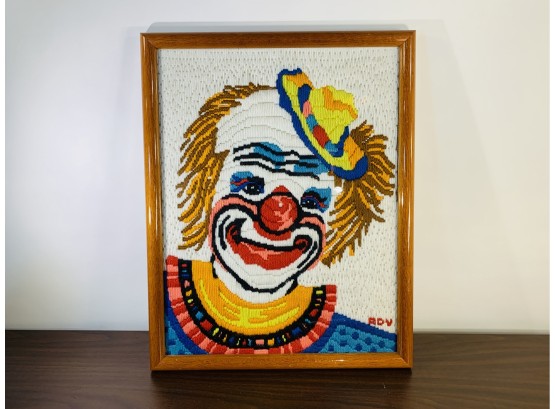 1980s Creepy Crewel Clown Framed