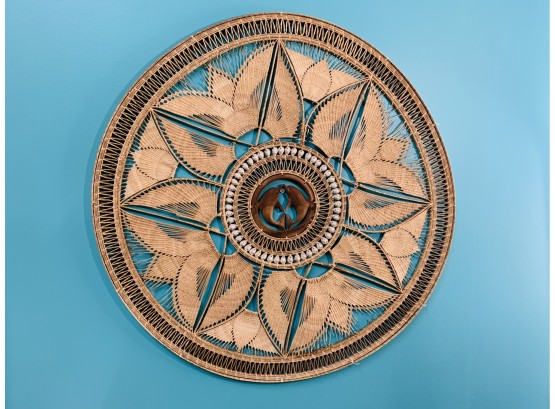 LARGE 26' Round Vintage Wicker Dolphin Bohemian Wall Art