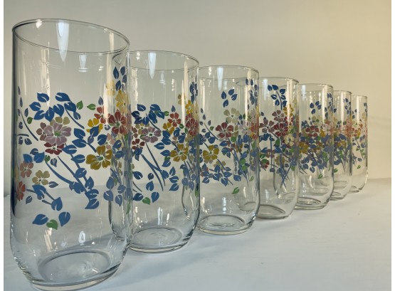 Vintage Tall Flowered Drinking Glasses