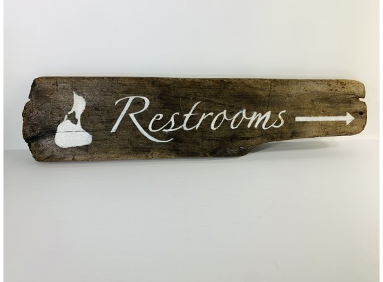 Handmade Block Island Restroom Sign On Driftwood
