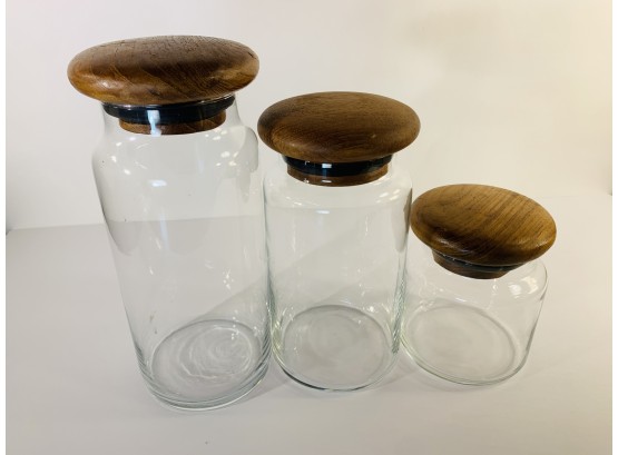 Vintage Gailstyn-Sutton Glass Jars With Teak Lids