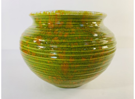 Vintage Avocado Green Glazed Pottery Vase