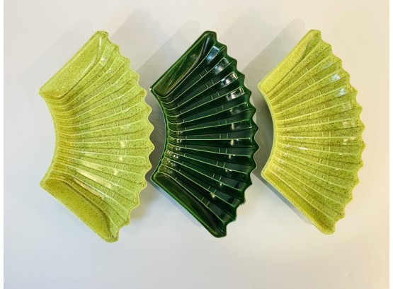 Mid Century Green Ceramic Snack Or Trinket Dishes