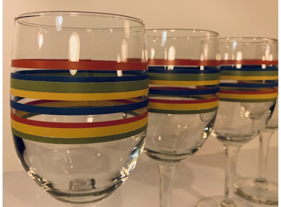 Vintage Libbey Fiesta Rainbow Stripe Wine Glasses