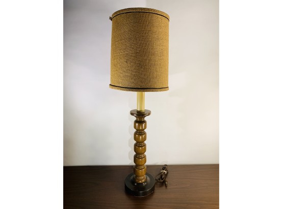 Vintage 1980s Tall Table Lamp With Burlap Shade