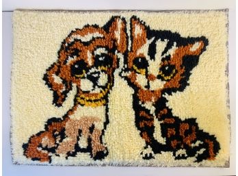 1970s Latchhook Cat And Dog Wall Decor
