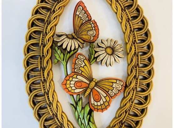 Vintage 1970s Copper Craft Flowers And Butterflies Wall Plaque