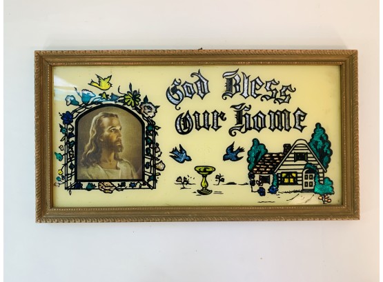 Vintage Foil Art 'God Bless Our Home'