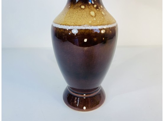 Mid Century Modern Petite Drip Glaze Pottery Table Lamp With New Burlap Shade