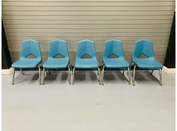Set Of 5 Vintage Blue Kids Chairs