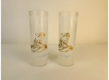 Tall Mid Century Frosted Goddess Cocktail Glasses