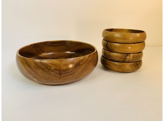 Wood Bowl And Snack Bowls Set