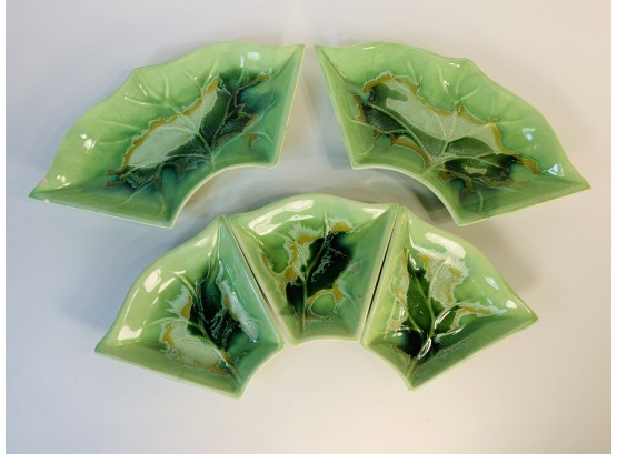 Mid Century Modern Sea Foam Green Drip Glaze Snack Trays (Set Of 5)