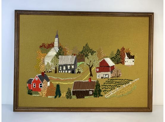 LARGE Vintage New England Needlework Scene