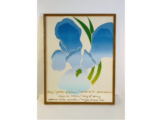 LARGE GORGEOUS Vintage Framed Modern Blue Iris Wall Art