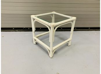 White Bamboo Side Table With Glass Top