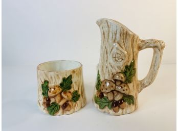 1980s Ceramic Mushroom Pitcher And Planter