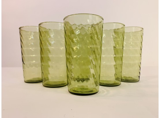 Mid Century Green Glass Highball Cocktail Glasses (set Of 6)