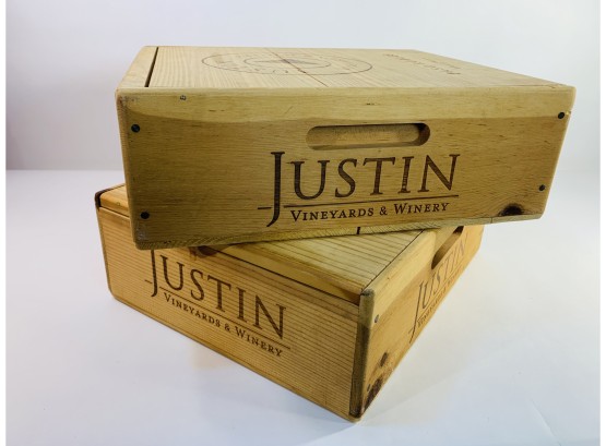 Pair Of Matching Justin Vineyards Wood Box Wine Bottle Holders