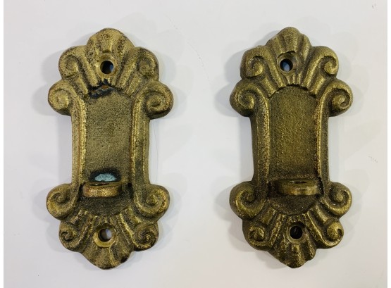 Pair Of Vintage Brass Wall Mount Door Hooks Latch Holder