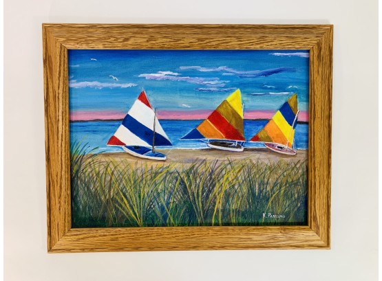 Vibrant Colors Sailboat Painting Signed K. Perrino