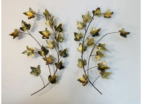 Pair Of Mid Century Brass Leaves Wall Decor
