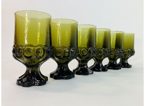 1940s Heavyweight Green Glass Goblets (set Of 6)