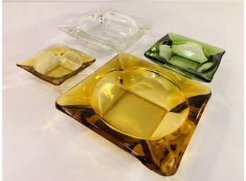 Lot Of 4 Coordinating Vintage Glass Ashtrays