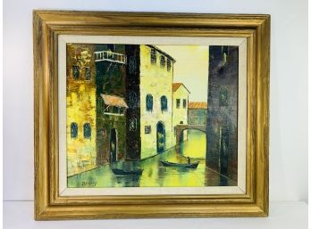 LARGE Gorgeous Mid Century Modern Waterway Painting Signed Benny