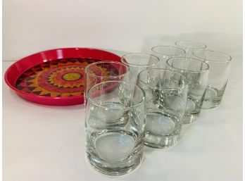 Modern Set Of 8 Old Fashion Glasses And Cocktail Tray Set